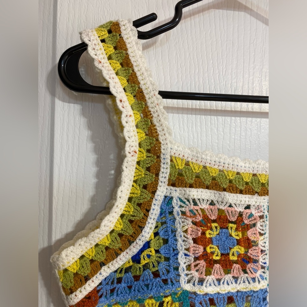 Sepia Hand Knit Crochet Colourful Coastal Sleeveless Summer Cover Up Tank Top - Picture 4 of 8